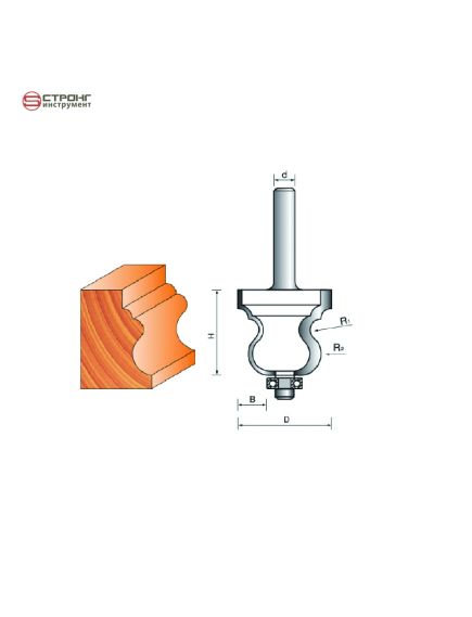 Фреза по дереву кромочная фигурная СТФ-2020, Размер: 8/35/32 R4/R8   