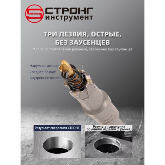 Коронка по металлу с победитом и центрирующим сверлом СТК-045, Размер: 19, изображение 3